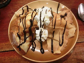 Crepes, ice cream, chocolate sauce and fresh cream - 100baht - my favorite dessert.