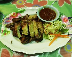 Delicious duck with very spicy dipping sauce at Crok Tong Restaurant Patong Beach